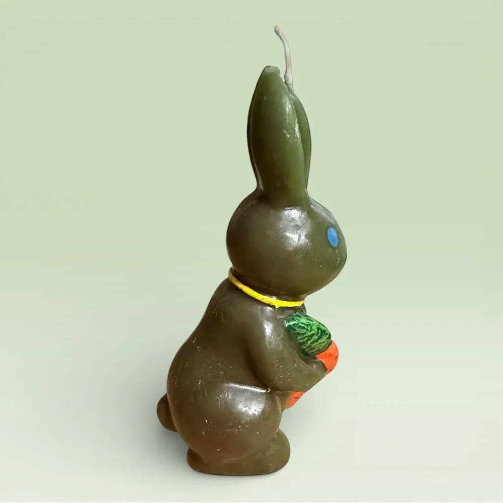Vintage Bunny Rabbit Holiday Candle Holding a Carrot